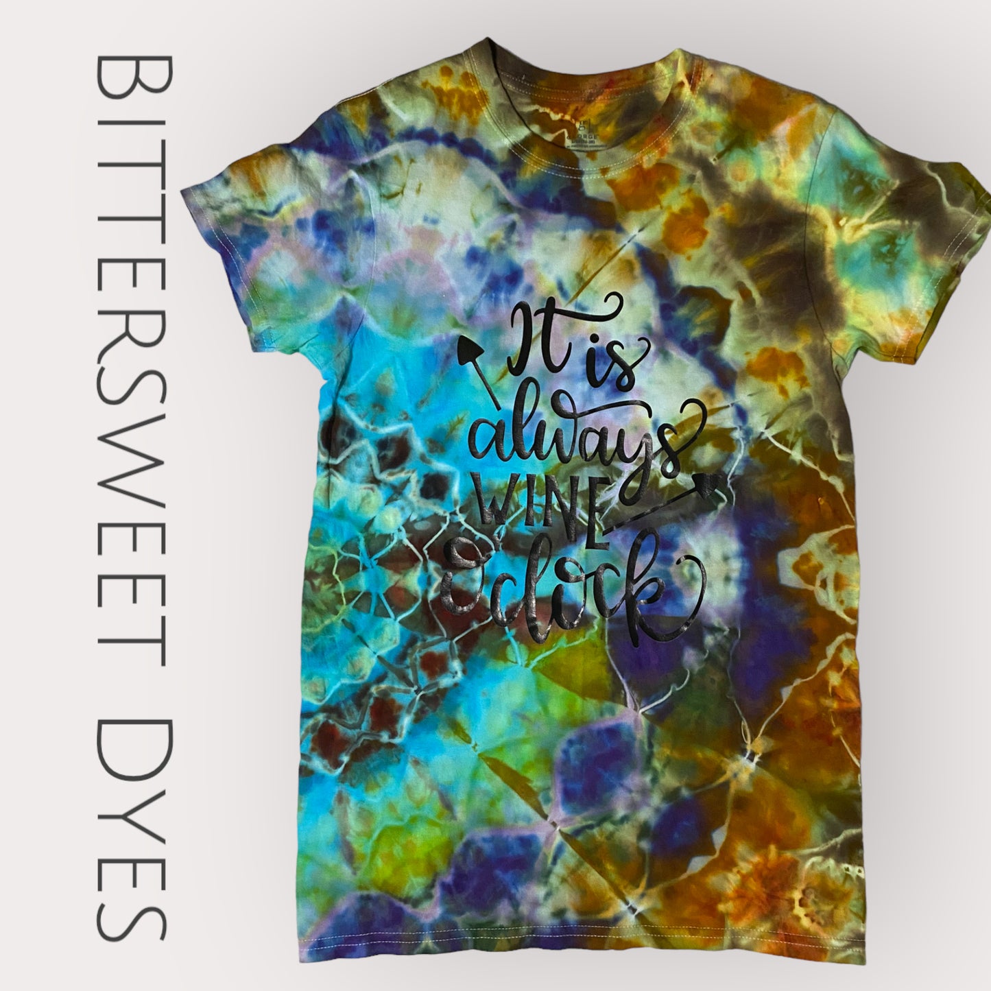 Small "It Is Always Wine O'Clock" Mandala Screen Print Ice Dye